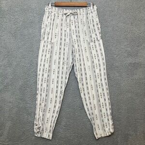 Rewash Jogger Pants Women XL Linen Blend Striped Geometric Cream Gray Spring